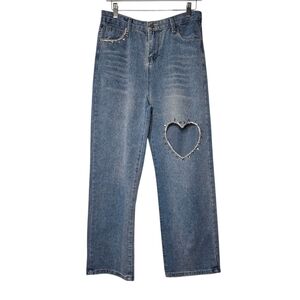 Unbranded Embellished Heart Cutout Wide Leg Jeans, Size 26, NWOT